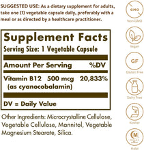 Load image into Gallery viewer, Vitamin B12 500 mcg Vegetable Capsules
